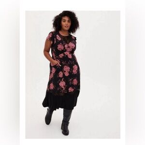 Torrid Black Floral Midi Studio Knit Dress